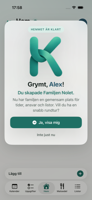 Firande-skärm: Hemmet är klart, med erbjudande om en snabb rundtur